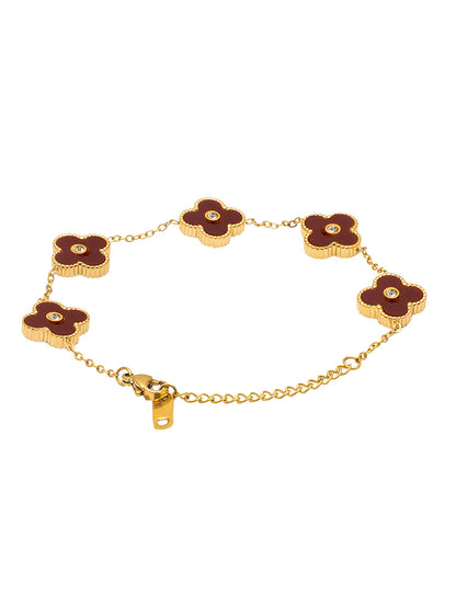 MOONDUST Gold Plated Flower Clover CZ and Crystal Studded Western Style Freesize Bracelet Bangle for Women (MD_3302_R)