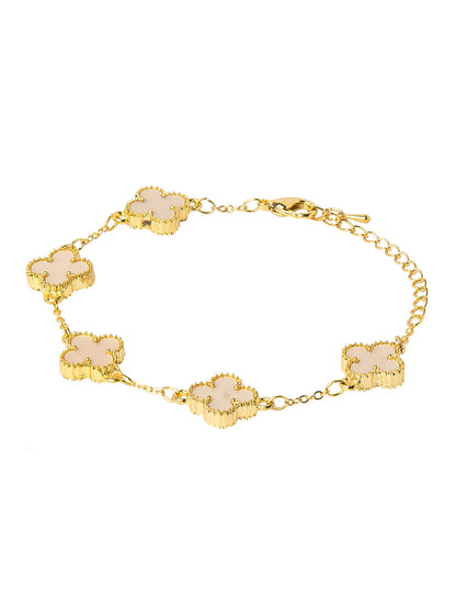 Gold Plated American Diamond Designer Flower Clover Bracelet For Girls, Teens & Women