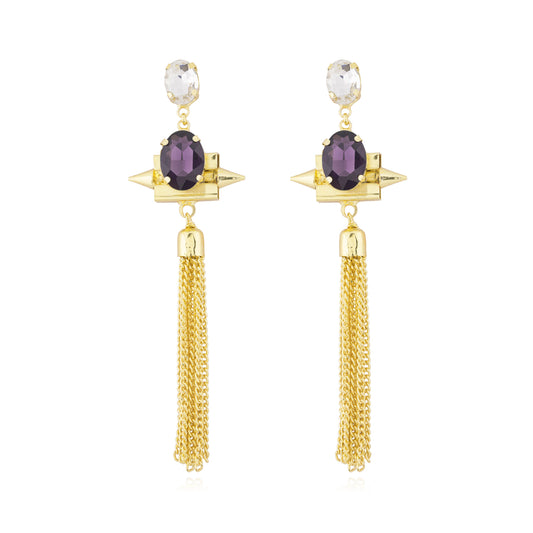 Gold Plated Fashionable Statement Partywear Tassel Earrings (MD_41)