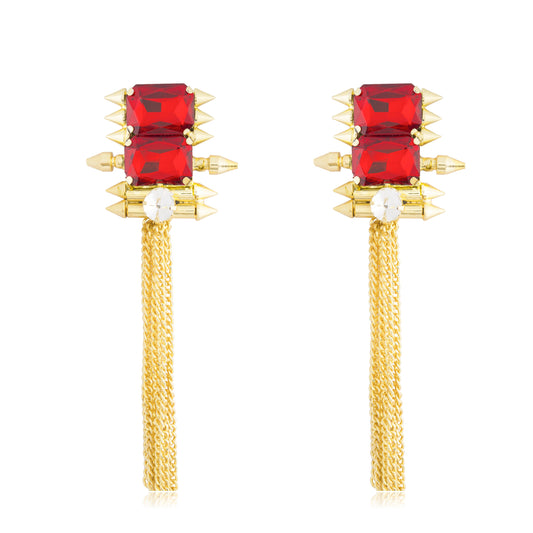 Gold Plated Fashionable Statement Partywear Tassel Earrings (MD_45)