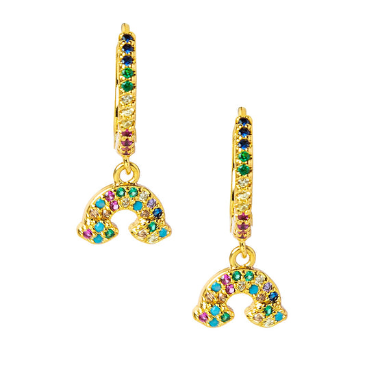 Gold Plated DangleHoop Rainbow Cloud Crystal Design For Girls Teens & Women (MD_76)