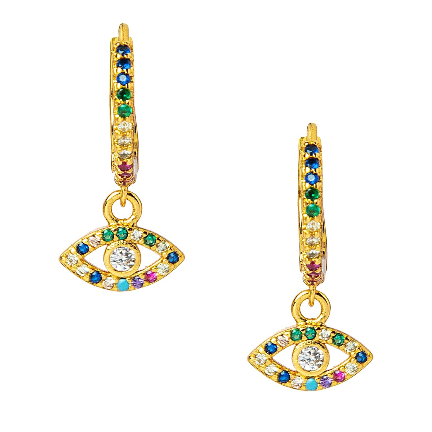 Gold Plated Hoop Earrings,Dainty Tiny Turkish Enamel  Evil Eye  For Girls, Teens & Women (MD_77)
