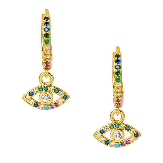 Gold Plated Hoop Earrings,Dainty Tiny Turkish Enamel  Evil Eye  For Girls, Teens & Women (MD_77)