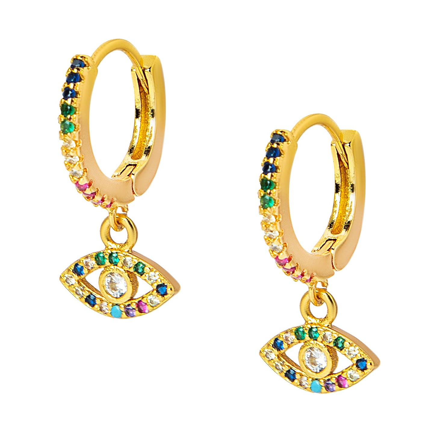 Gold Plated Hoop Earrings,Dainty Tiny Turkish Enamel  Evil Eye  For Girls, Teens & Women (MD_77)