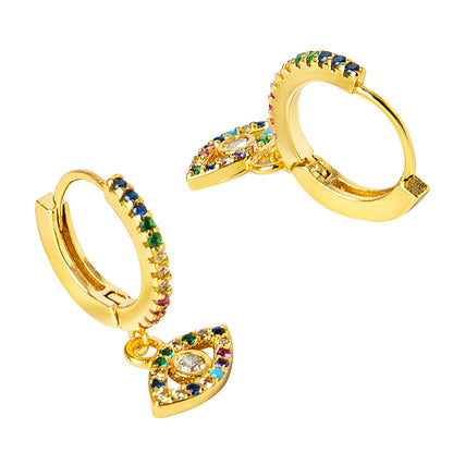 Gold Plated Hoop Earrings,Dainty Tiny Turkish Enamel  Evil Eye  For Girls, Teens & Women (MD_77)