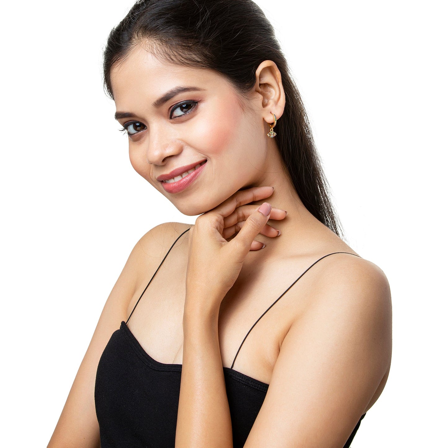 Gold Plated Hoop Earrings,Dainty Tiny Turkish Enamel  Evil Eye  For Girls, Teens & Women (MD_77)