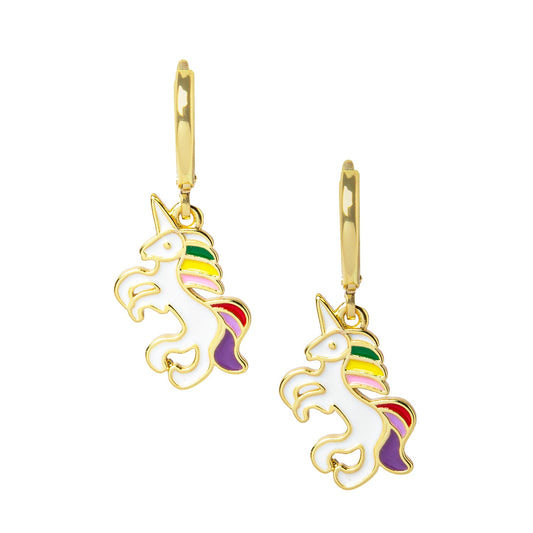 Gold Plated DangleHoop Enamel Unicorn  Crystal Design  For Girls, Teens & Women (MD_80)