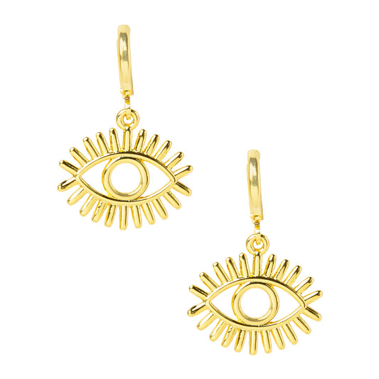 Gold Plated DangleHoop Earrings,Dainty Tiny Turkish Enamel  Evil Hamsa  Eye  For Girls, Teens & Women (MD_82)