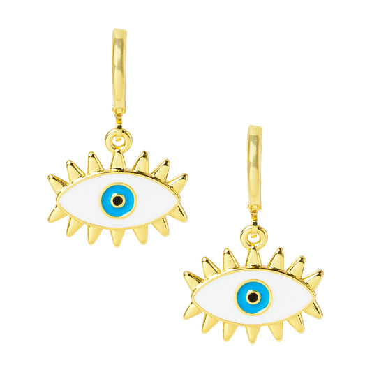 Gold Plated DangleHoop Earrings,Dainty Tiny Turkish Enamel  Evil  Eye For Girls, Teens & Women (MD_83)
