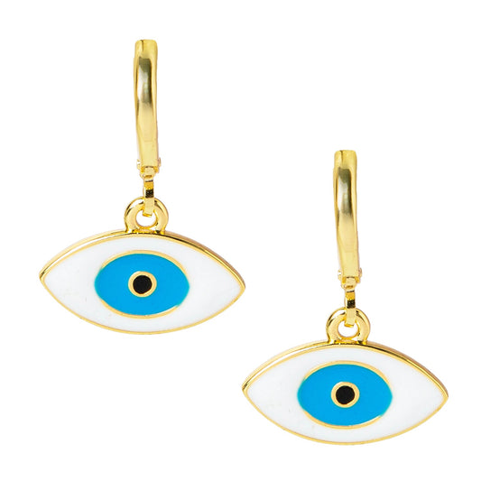 Gold Plated DangleHoop Earrings,Dainty Tiny Turkish Enamel  Evil Eye  For Girls,Teens & Women (MD_84)