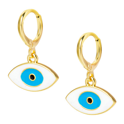 Gold Plated DangleHoop Earrings,Dainty Tiny Turkish Enamel  Evil Eye  For Girls,Teens & Women (MD_84)