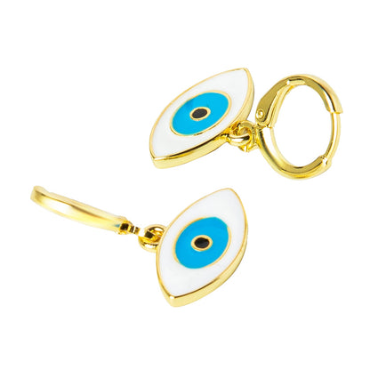 Gold Plated DangleHoop Earrings,Dainty Tiny Turkish Enamel  Evil Eye  For Girls,Teens & Women (MD_84)
