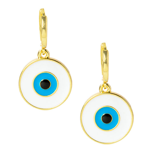 Gold Plated DangleHoop Earrings,Dainty Tiny Turkish Enamel Evil Eye For Girls,Teens & Women (MD_85)