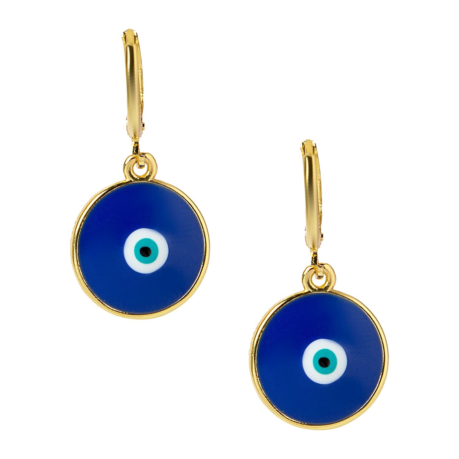 24Κ Yellow gold plated sterling silver earrings, blue enamel evil eye. |  Anna Maria Mazaraki