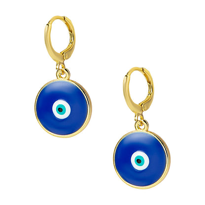 Gold Plated Hoop Earrings,Dainty Tiny Turkish Enamel Blue Evil Eye  For Girls,Teens & Women (MD_86)