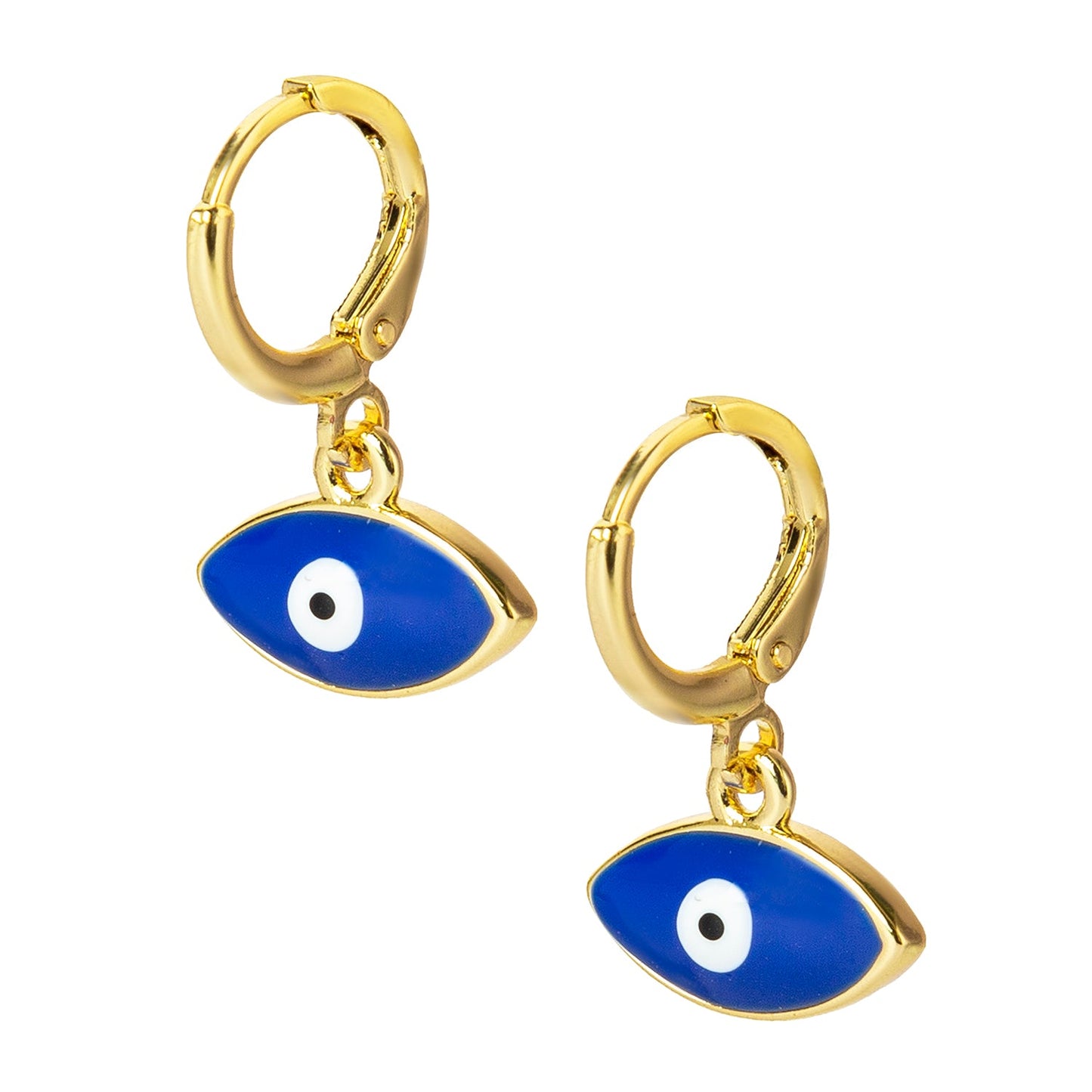 Gold Plated Dangle Hoop Earrings,Dainty Tiny Turkish Enamel Blue Evil Eye  For Girls,Teens & Women (MD_87)