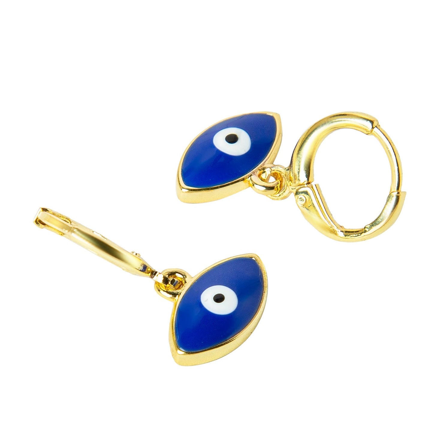 Gold Plated Dangle Hoop Earrings,Dainty Tiny Turkish Enamel Blue Evil Eye  For Girls,Teens & Women (MD_87)