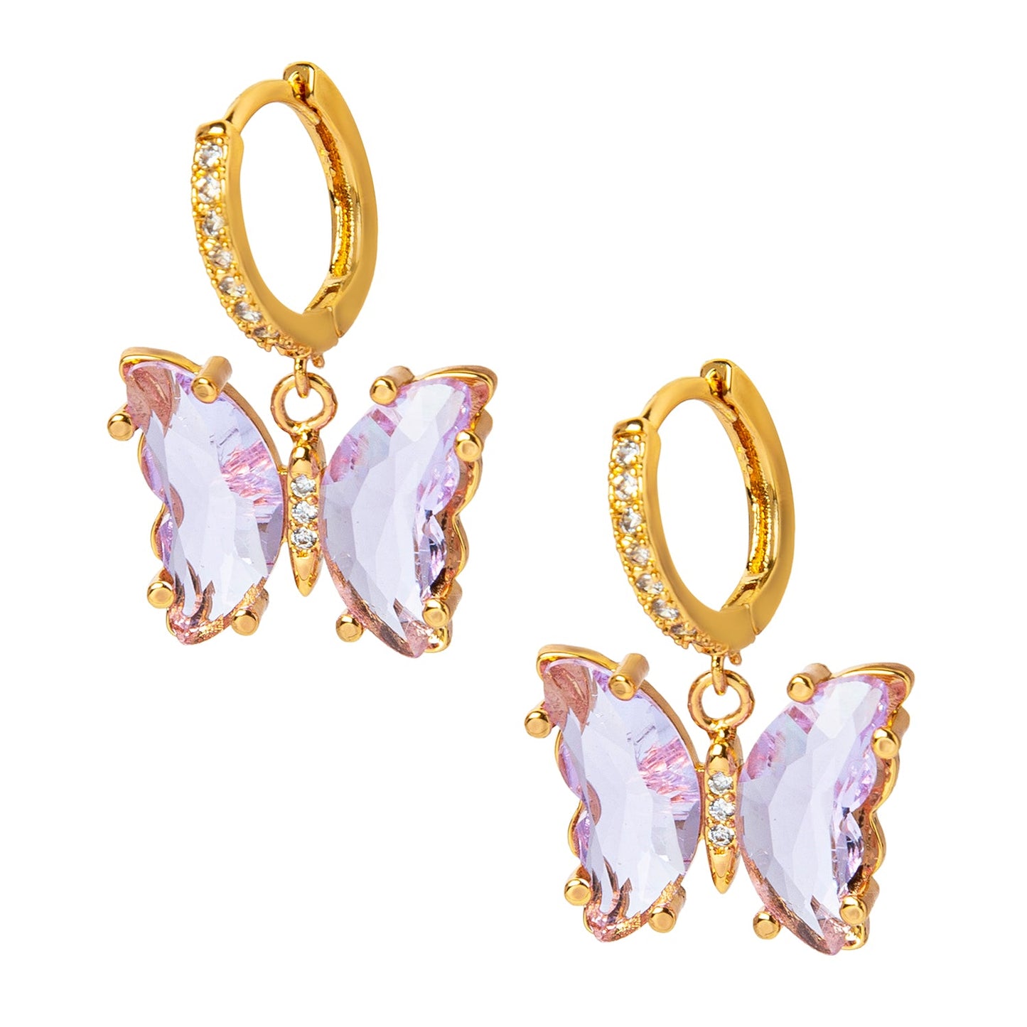 Gold Plated Dangle Hoop Earrings, Butterfly Light Purple  Colour Crystal  For Girls, Teens & Women (MD_88_LPR)