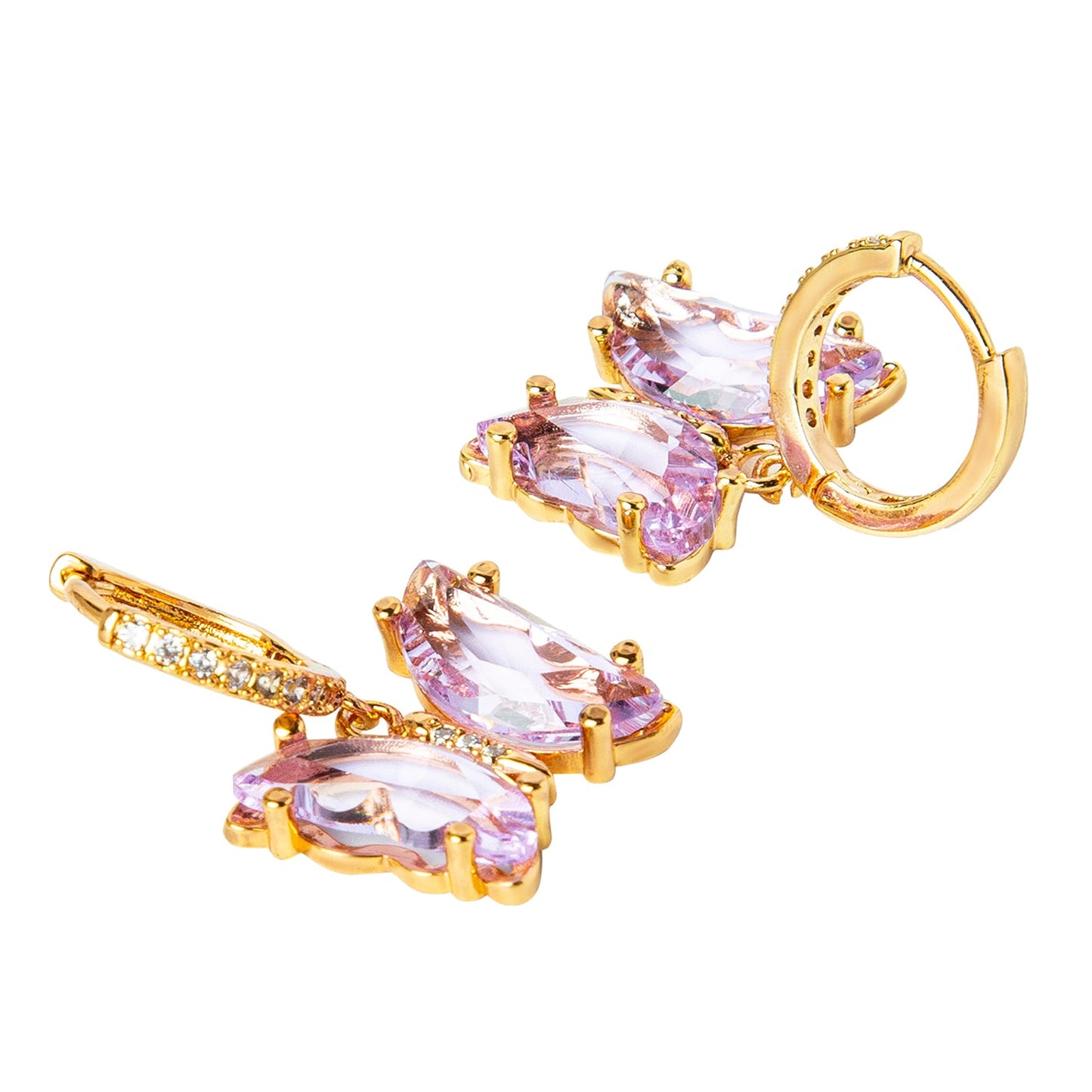 Gold Plated Dangle Hoop Earrings, Butterfly Light Purple  Colour Crystal  For Girls, Teens & Women (MD_88_LPR)
