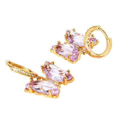 Gold Plated Dangle Hoop Earrings, Butterfly Light Purple  Colour Crystal  For Girls, Teens & Women (MD_88_LPR)