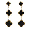 MOONDUST Gold Plated Jet Black Clover Style Flower Drop Earrings for women (MD_89_BK)