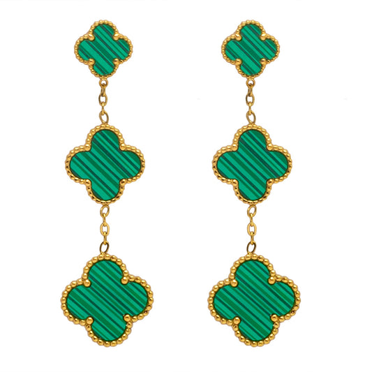 MOONDUST Gold Plated Emerald Green Clover Style Flower Drop Earrings for women MD 89 G