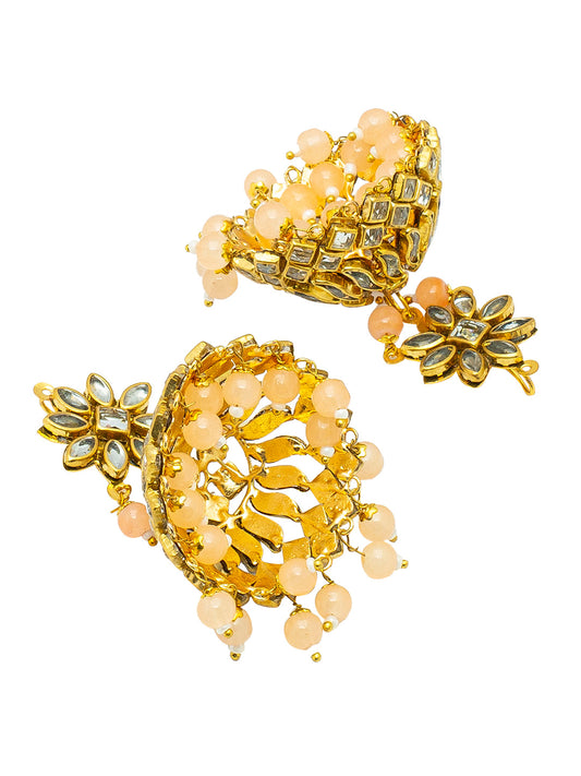 Shining Jewel Gold Plated Traditional Kundan, Pearls, Polki, Big Jhumka Earring and Maang Tikka Combo Set for Women (SJE_01_C)