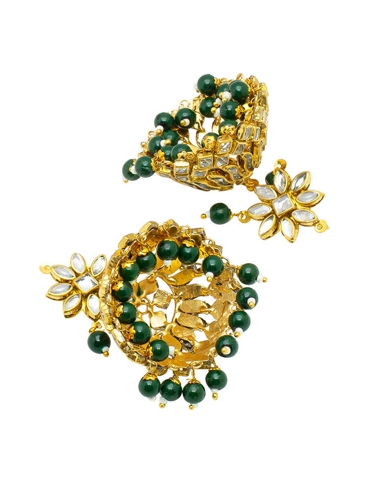 Shining Jewel Gold Plated Traditional Kundan, Pearls, Polki, Big Jhumka Earring and Maang Tikka Combo Set for Women (SJE_01_G)