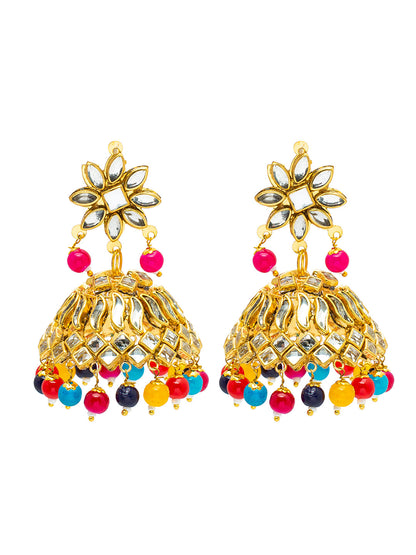 Shining Jewel Gold Plated Traditional Kundan, Pearls, Polki, Big Jhumka Earring and Maang Tikka Combo Set for Women (SJE_01 MT)