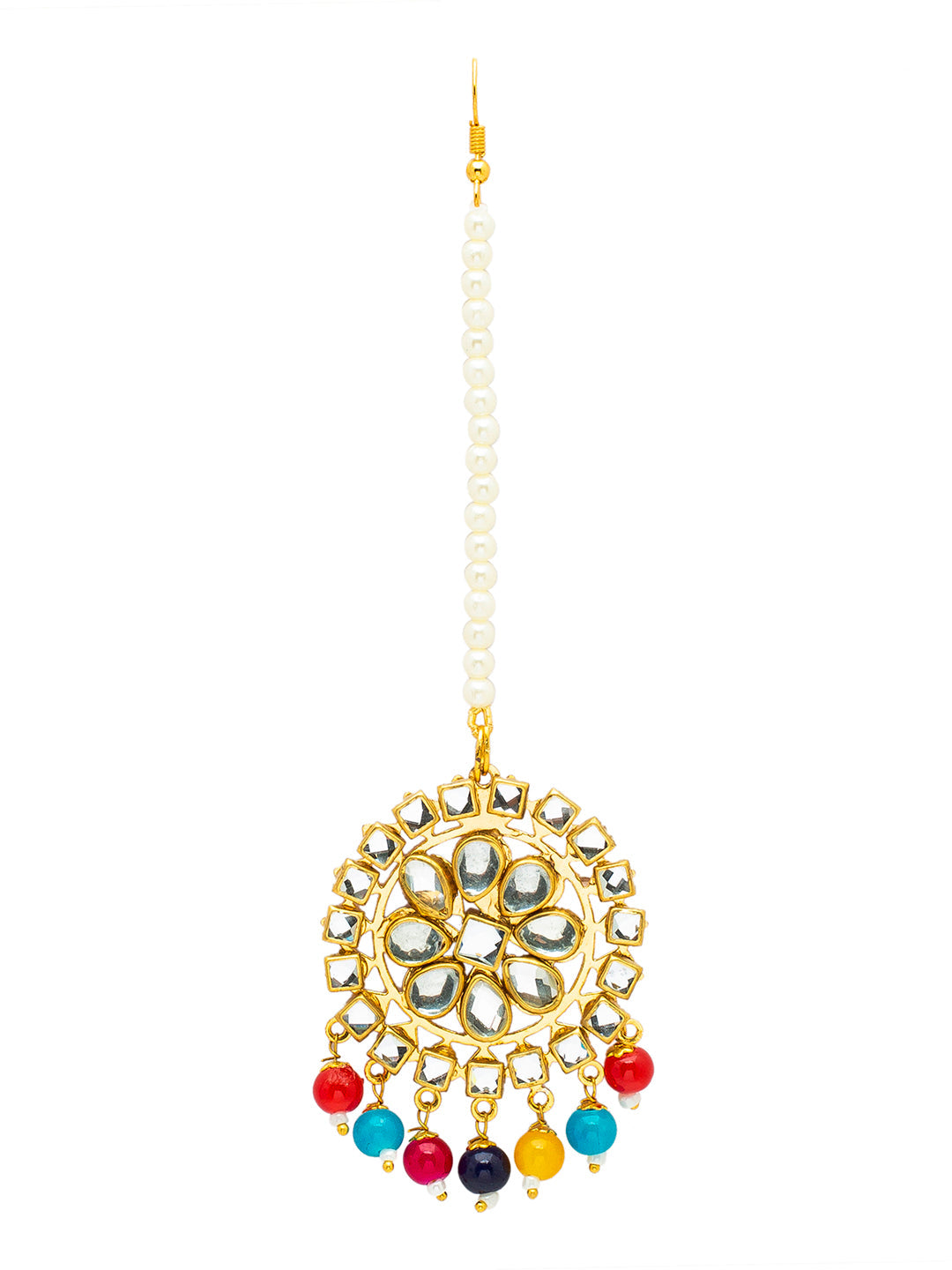 Shining Jewel Gold Plated Traditional Kundan, Pearls, Polki, Big Jhumka Earring and Maang Tikka Combo Set for Women (SJE_01 MT)
