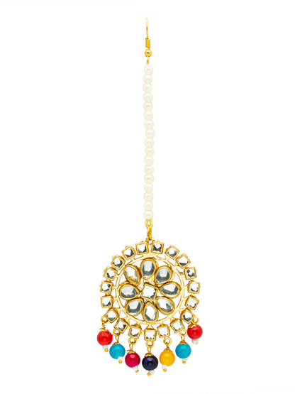 Shining Jewel Gold Plated Traditional Kundan, Pearls, Polki, Big Jhumka Earring and Maang Tikka Combo Set for Women (SJE_01 MT)