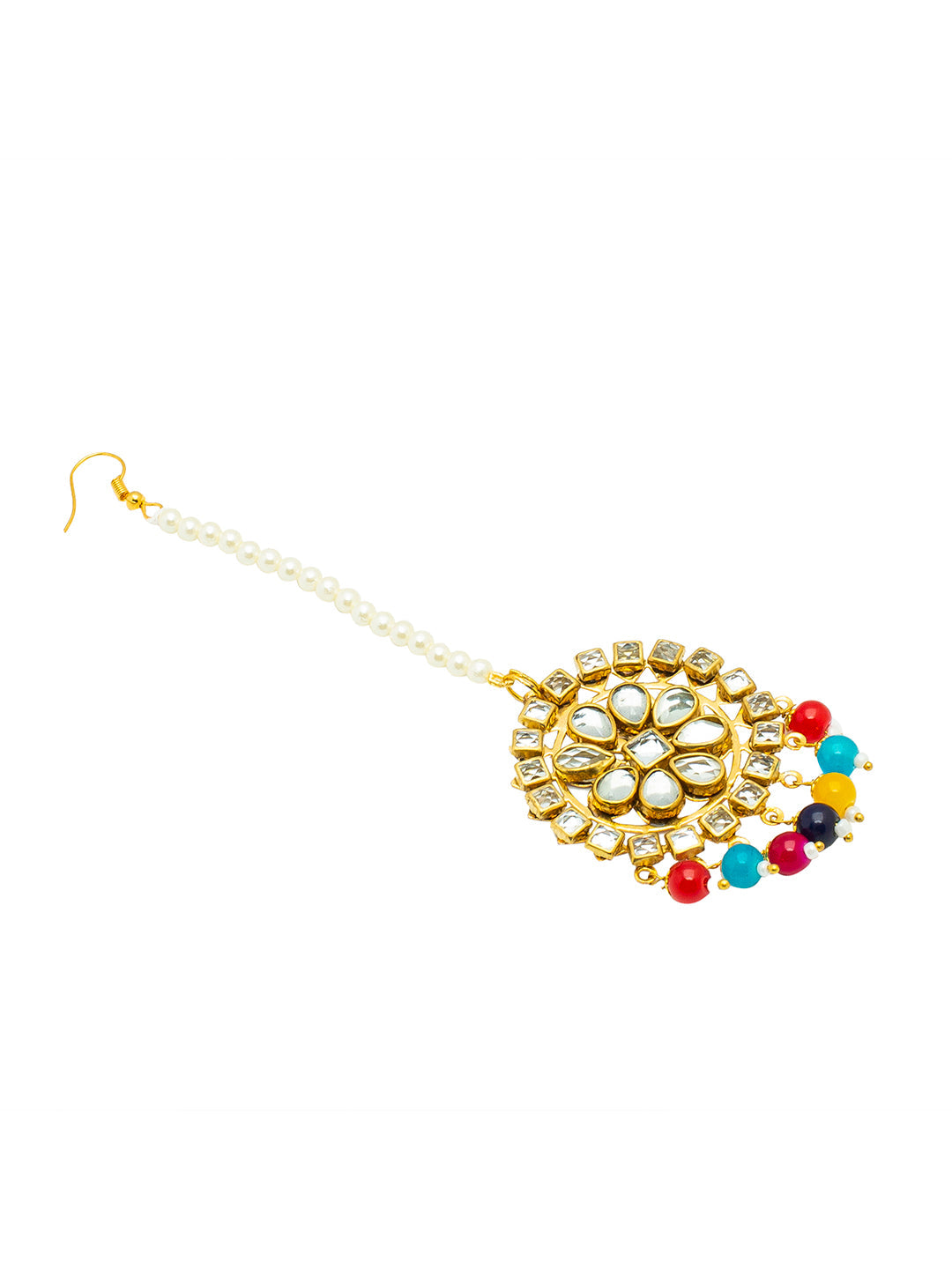 Shining Jewel Gold Plated Traditional Kundan, Pearls, Polki, Big Jhumka Earring and Maang Tikka Combo Set for Women (SJE_01 MT)