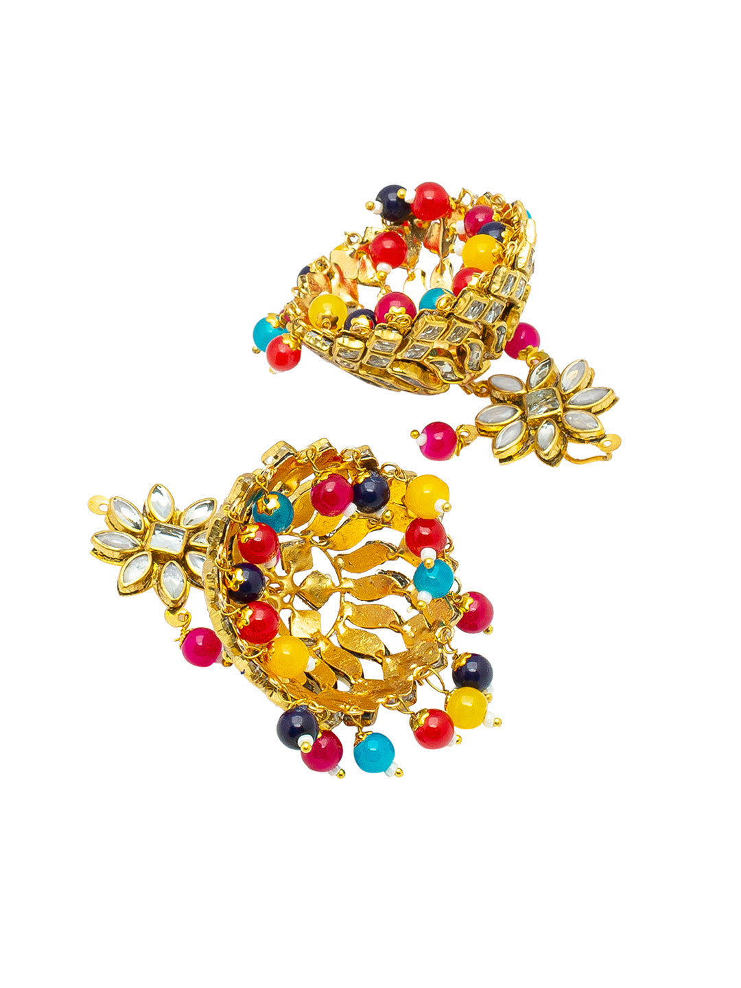 Shining Jewel Gold Plated Traditional Kundan, Pearls, Polki, Big Jhumka Earring and Maang Tikka Combo Set for Women (SJE_01 MT)