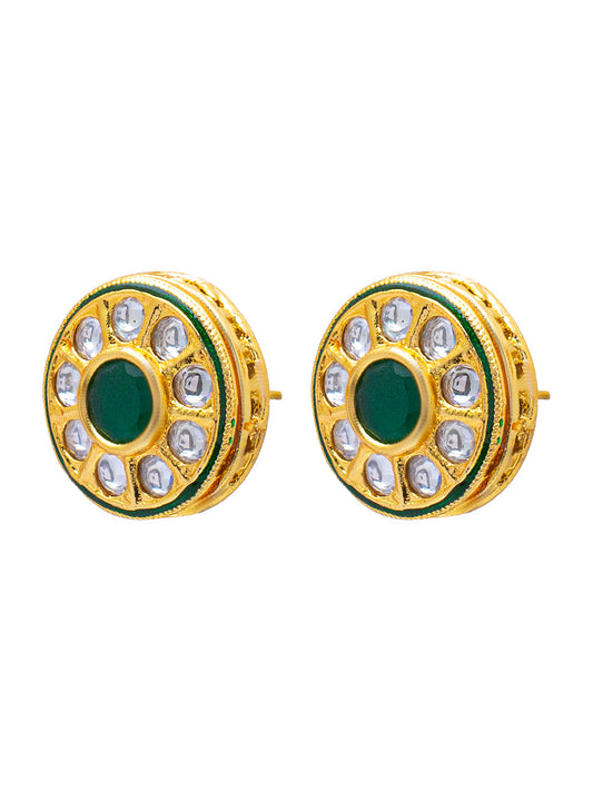 Shining Jewel Traditional Indian Gold Plated Pure Copper, LCT, Pearls and CZ studded Traditonal Kundan Polki Ethnic Big Stud Eaarrings for Women (SJE_02_G)