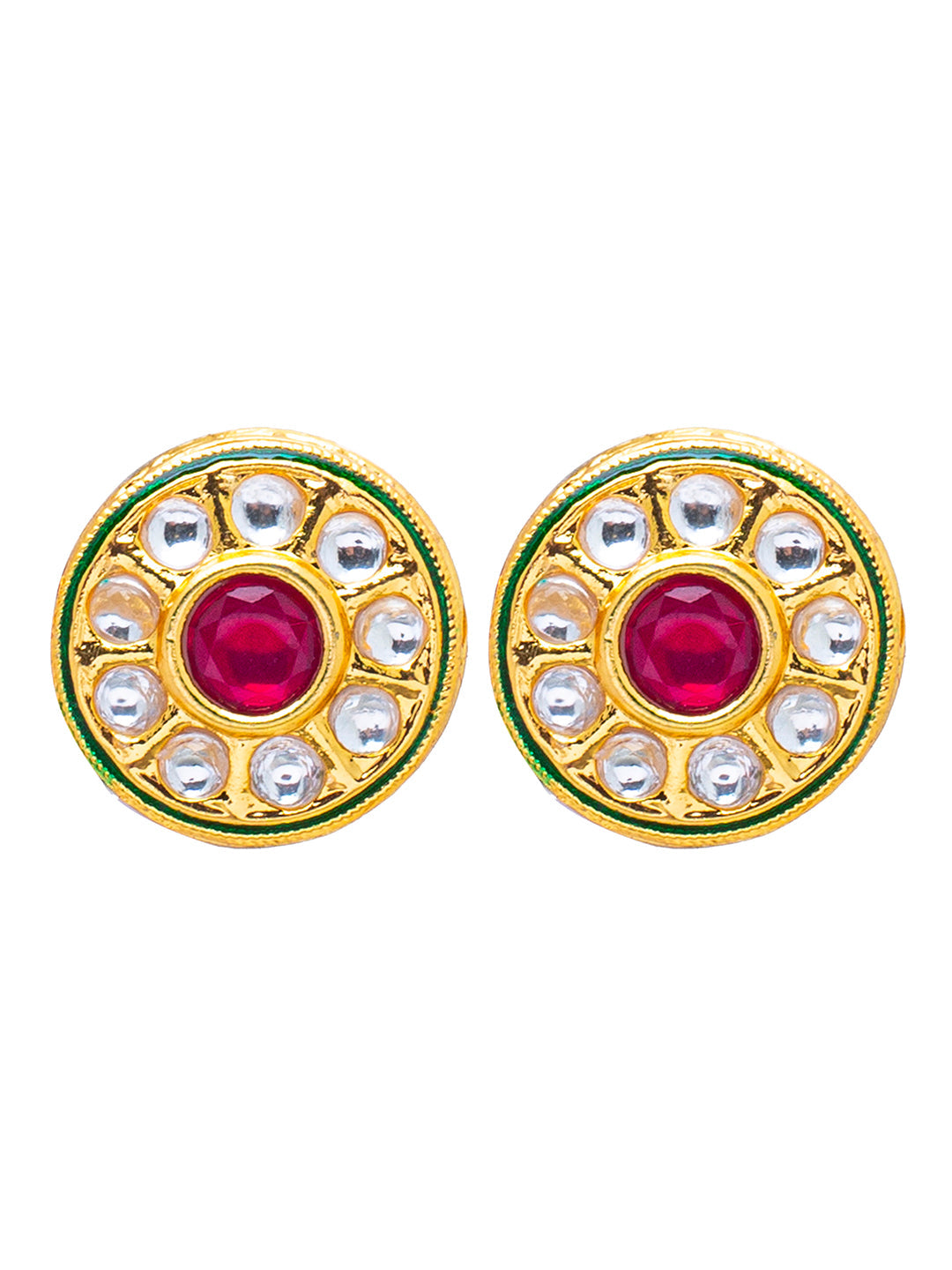 Shining Jewel Traditional Indian Gold Plated Pure Copper, LCT, Pearls and CZ studded Traditonal Kundan Polki Ethnic Big Stud Eaarrings for Women (SJE_02_W)