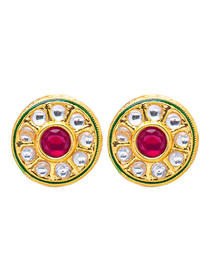 Shining Jewel Traditional Indian Gold Plated Pure Copper, LCT, Pearls and CZ studded Traditonal Kundan Polki Ethnic Big Stud Eaarrings for Women (SJE_02_W)