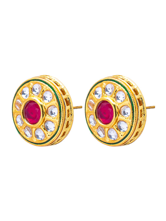 Shining Jewel Traditional Indian Gold Plated Pure Copper, LCT, Pearls and CZ studded Traditonal Kundan Polki Ethnic Big Stud Eaarrings for Women (SJE_02_M)