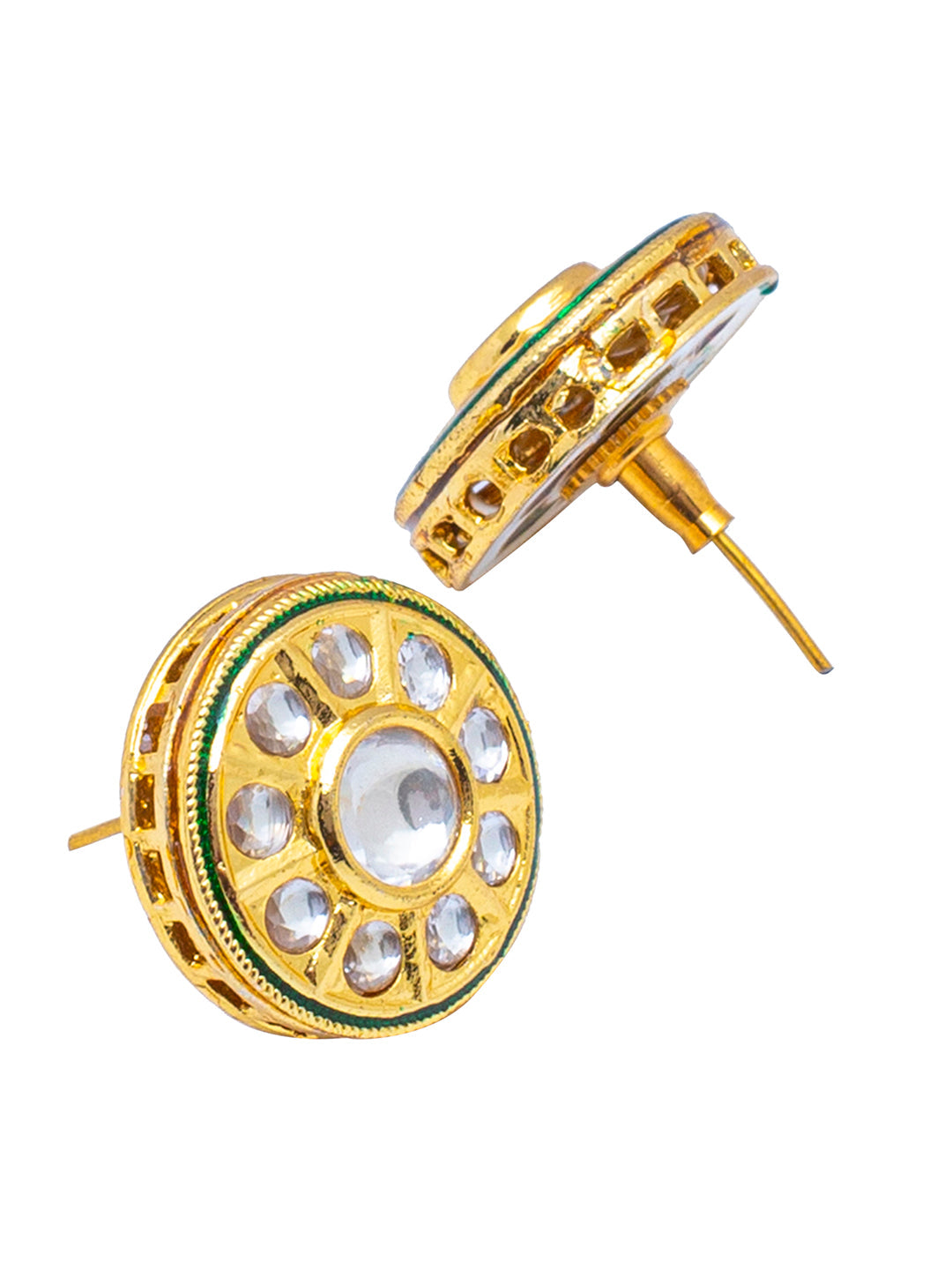 Shining Jewel Traditional Indian Gold Plated Pure Copper, LCT, Pearls and CZ studded Traditonal Kundan Polki Ethnic Big Stud Eaarrings for Women (SJE_02_W)