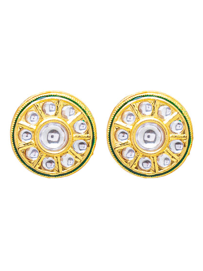 Shining Jewel Traditional Indian Gold Plated Pure Copper, LCT, Pearls and CZ studded Traditonal Kundan Polki Ethnic Big Stud Eaarrings for Women (SJE_02_W)