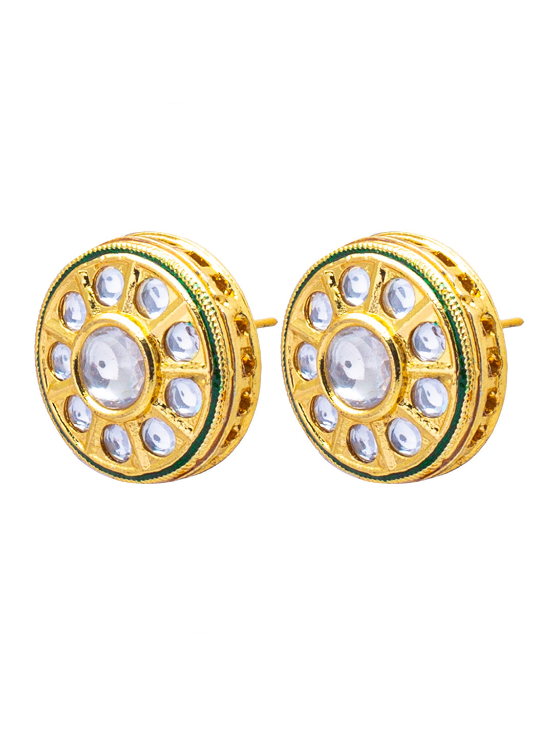 Shining Jewel Traditional Indian Gold Plated Pure Copper, LCT, Pearls and CZ studded Traditonal Kundan Polki Ethnic Big Stud Eaarrings for Women (SJE_02_W)