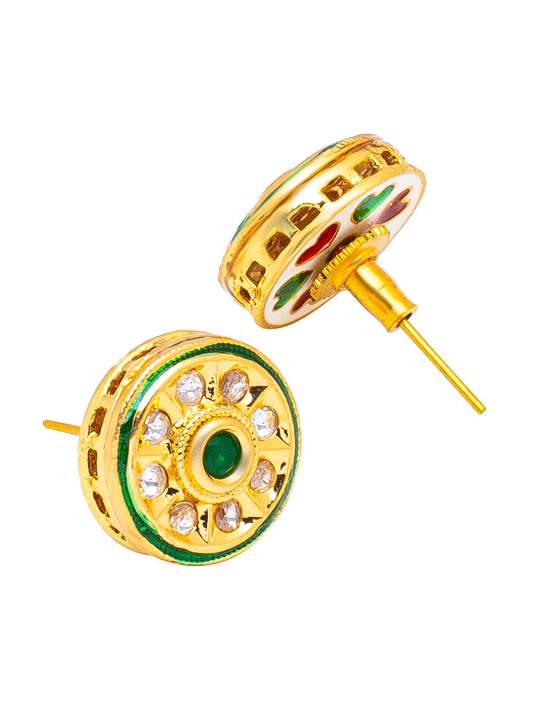 Shining Jewel Traditional Indian Gold Plated Pure Copper, LCT, Pearls and CZ studded Traditonal Kundan Polki Ethnic Small Stud Eaarrings for Women (SJE_03_G)