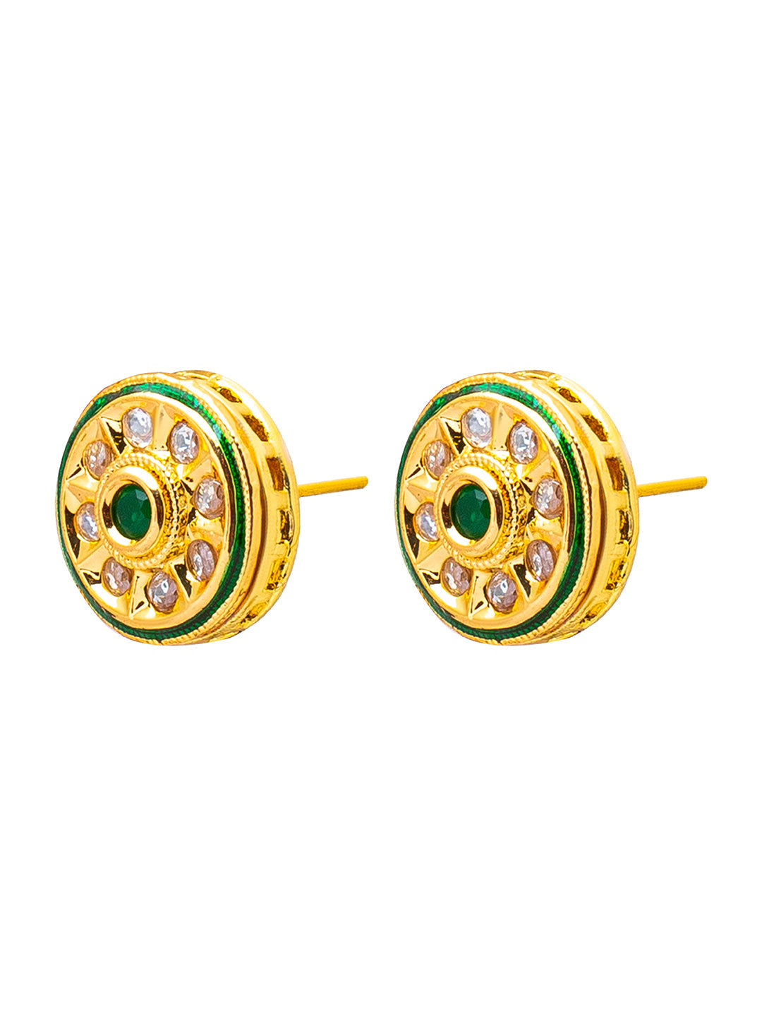 Shining Jewel Traditional Indian Gold Plated Pure Copper, LCT, Pearls and CZ studded Traditonal Kundan Polki Ethnic Small Stud Eaarrings for Women (SJE_03_G)