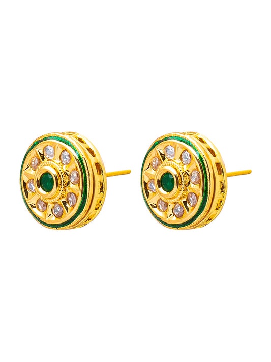 Shining Jewel Traditional Indian Gold Plated Pure Copper, LCT, Pearls and CZ studded Traditonal Kundan Polki Ethnic Small Stud Eaarrings for Women (SJE_03_G)