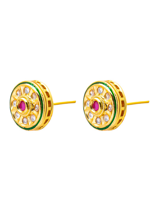 Shining Jewel Traditional Indian Gold Plated Pure Copper, LCT, Pearls and CZ studded Traditonal Kundan Polki Ethnic Small Stud Eaarrings for Women (SJE_03_M)