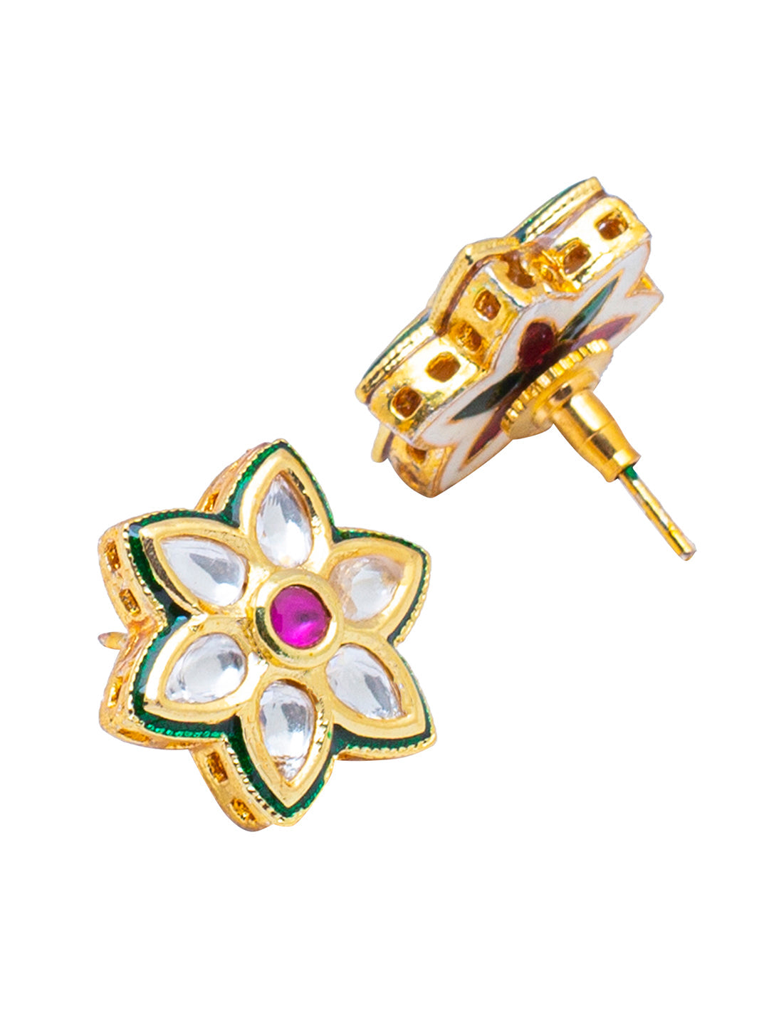 Shining Jewel Traditional Indian Gold Plated Flower Design Kundan, LCT, Pearls and CZ studded Traditonal Kundan Polki Ethnic Stud Eaarrings for Women (SJE_04)