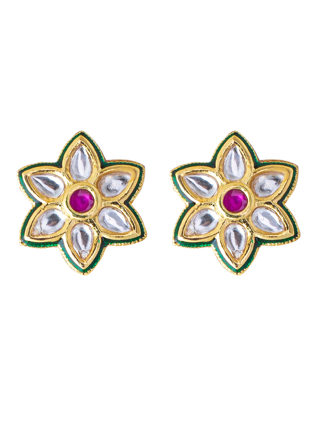 Shining Jewel Traditional Indian Gold Plated Flower Design Kundan, LCT, Pearls and CZ studded Traditonal Kundan Polki Ethnic Stud Eaarrings for Women (SJE_04)