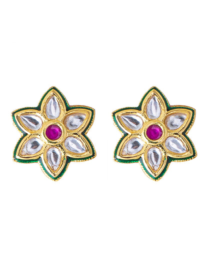Shining Jewel Traditional Indian Gold Plated Flower Design Kundan, LCT, Pearls and CZ studded Traditonal Kundan Polki Ethnic Stud Eaarrings for Women (SJE_04)