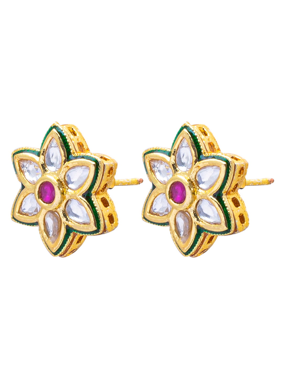 Shining Jewel Traditional Indian Gold Plated Flower Design Kundan, LCT, Pearls and CZ studded Traditonal Kundan Polki Ethnic Stud Eaarrings for Women (SJE_04)