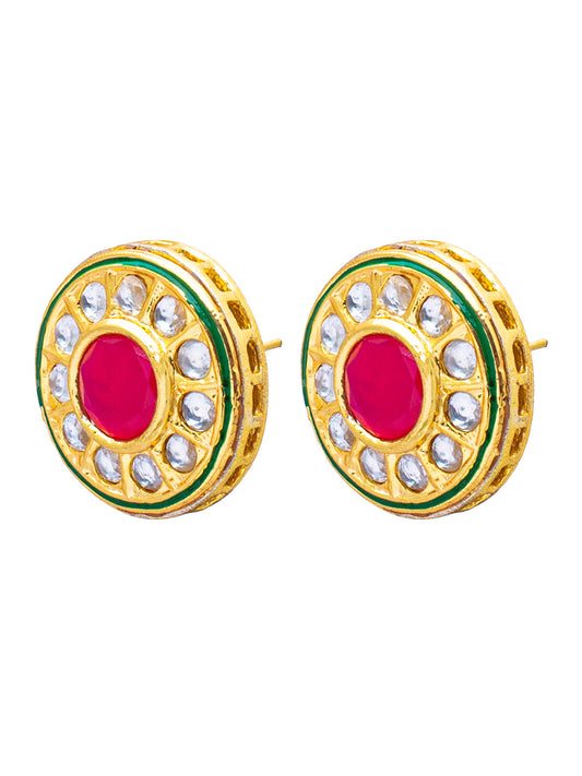 Shining Jewel Traditional Indian Gold Plated Pure Copper, LCT, Pearls and CZ studded Traditonal Kundan Polki Ethnic Big Stud Eaarrings for Women (SJE_05_M)