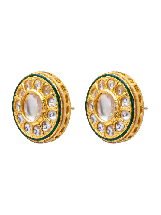 Shining Jewel Traditional Indian Gold Plated Pure Copper, LCT, Pearls and CZ studded Traditonal Kundan Polki Ethnic Big Stud Eaarrings for Women (SJE_05_W)